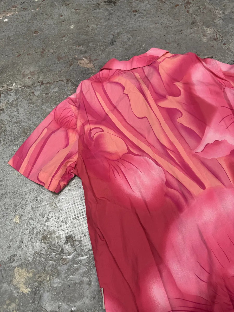 2000s Gianfranco Ferre Flowers Pink Short Sleeves Positive Shirt mpNowQW 4