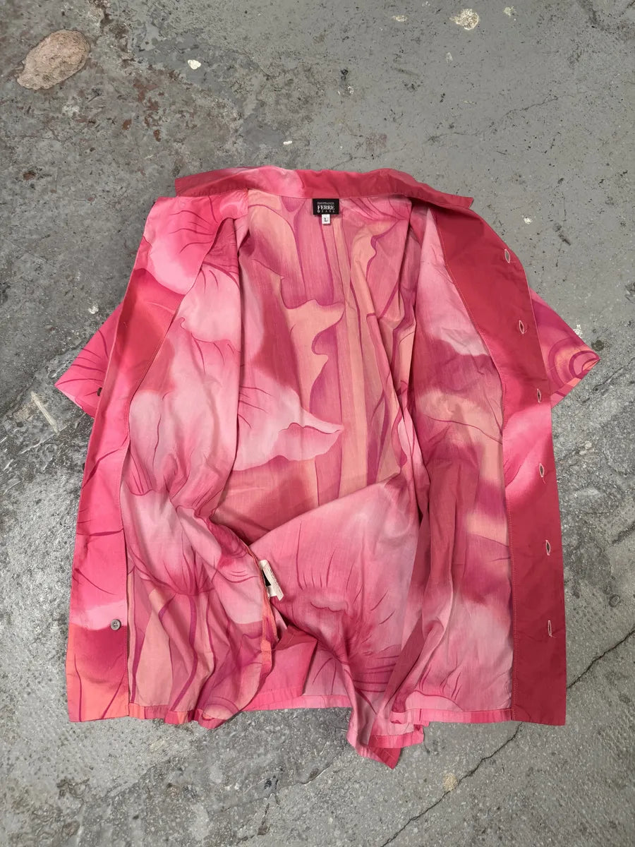 2000s Gianfranco Ferre Flowers Pink Short Sleeves Positive Shirt mpNowQW 6