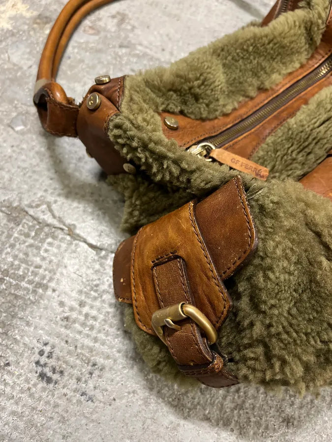 2000s Gianfranco Ferre Green Plushed Fur Leather Handle Bag (OS) EbPakdM 3