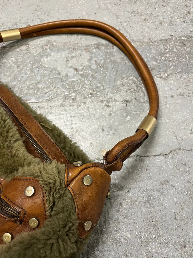 2000s Gianfranco Ferre Green Plushed Fur Leather Handle Bag (OS) EbPakdM 4