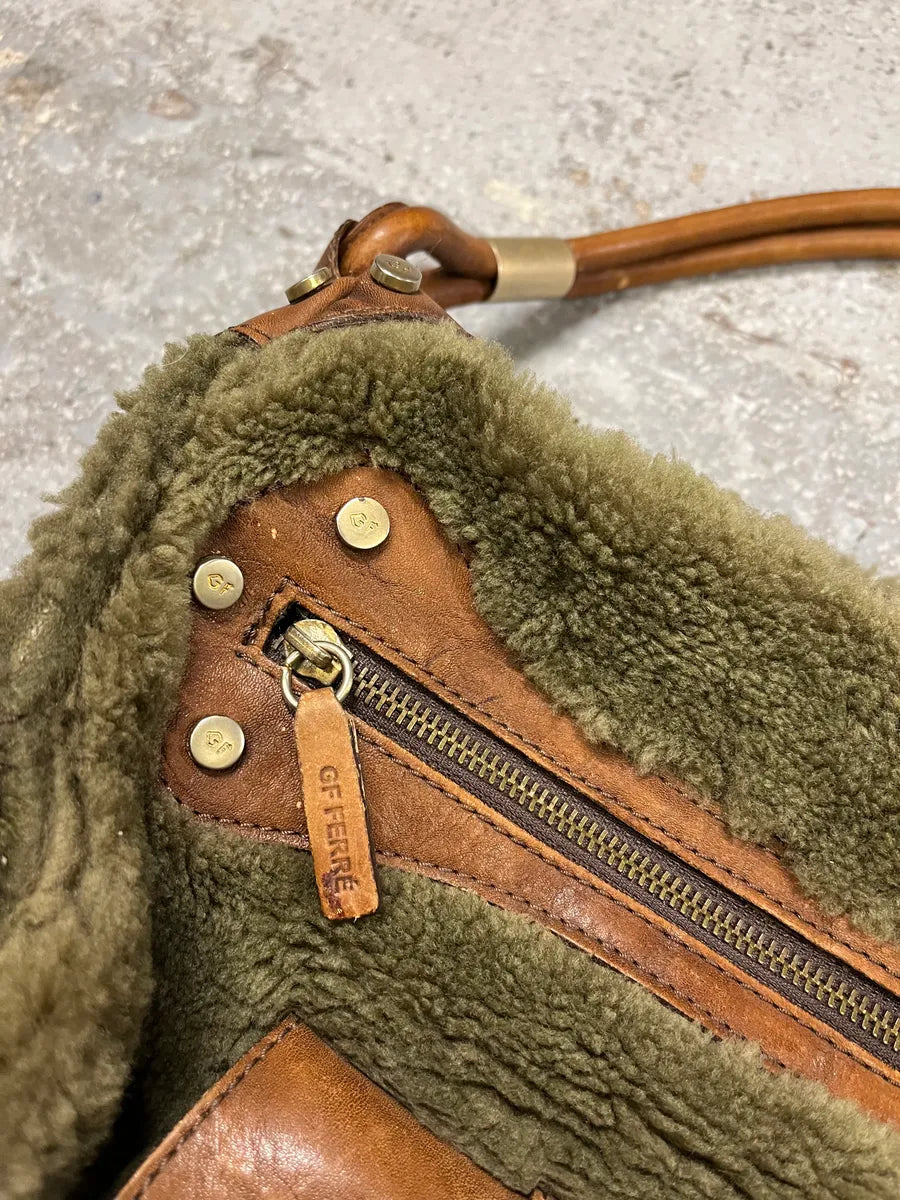 2000s Gianfranco Ferre Green Plushed Fur Leather Handle Bag (OS) EbPakdM 5