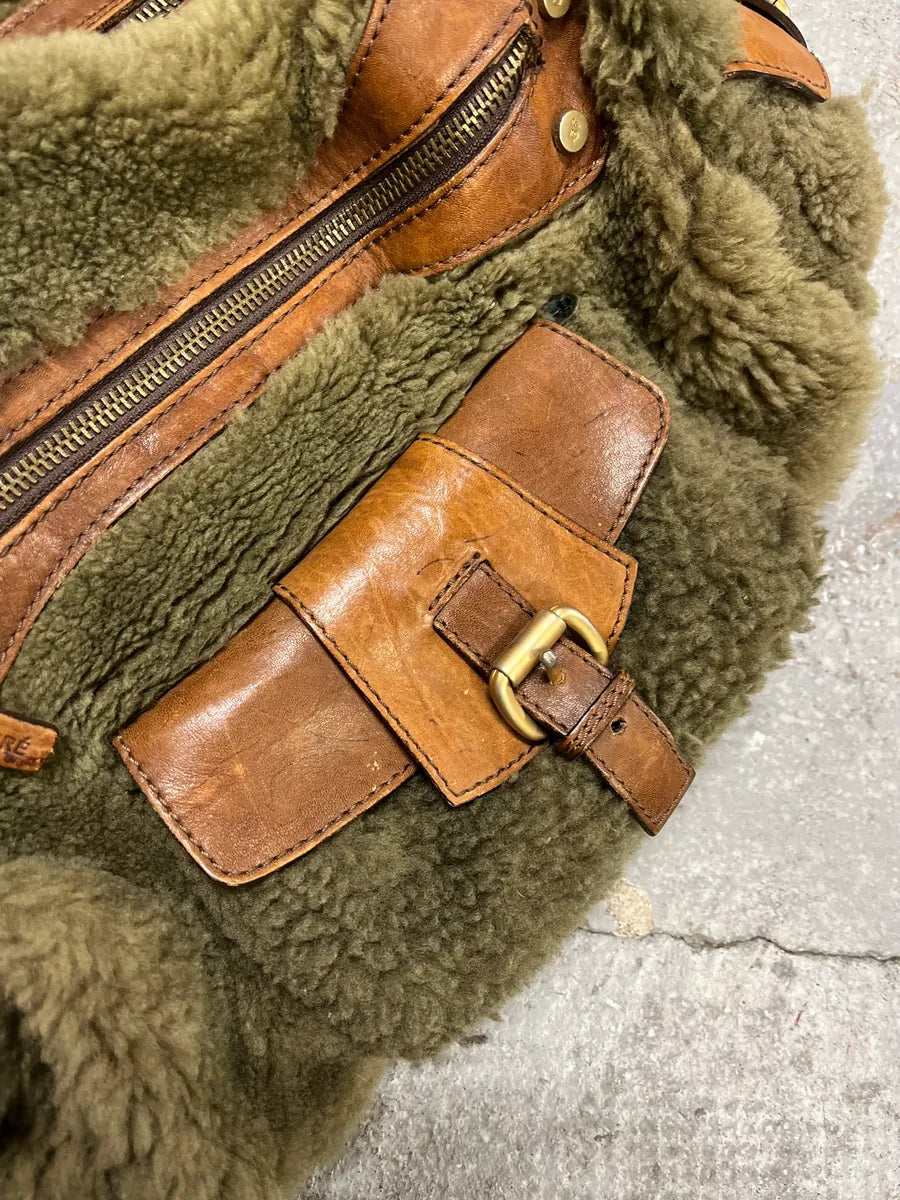 2000s Gianfranco Ferre Green Plushed Fur Leather Handle Bag (OS) EbPakdM 6