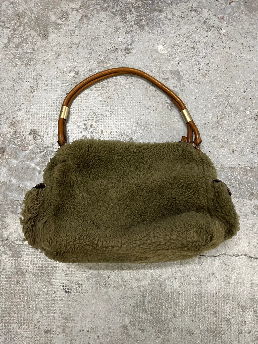 2000s Gianfranco Ferre Green Plushed Fur Leather Handle Bag (OS) EbPakdM 8