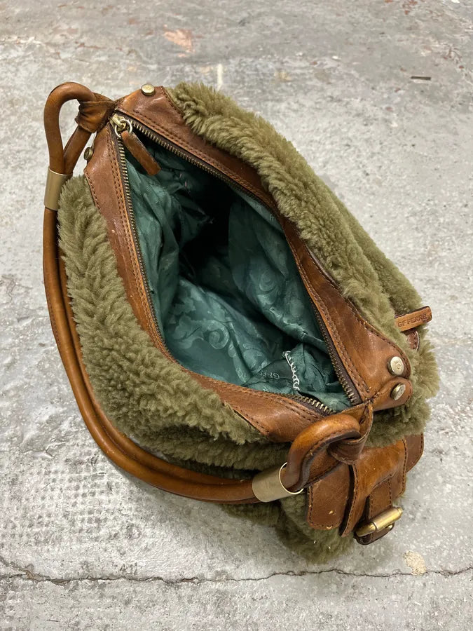 2000s Gianfranco Ferre Green Plushed Fur Leather Handle Bag (OS) EbPakdM 9