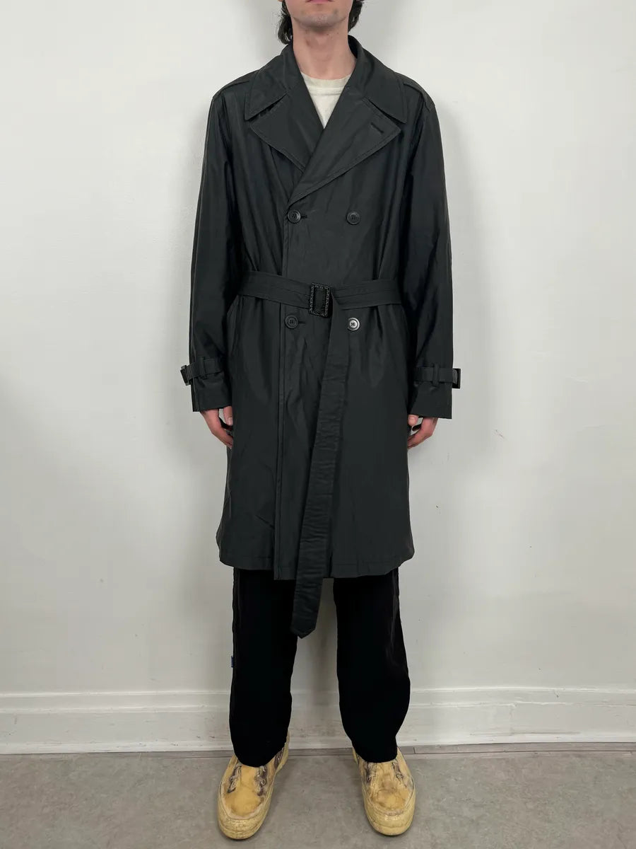 2000s Gianni Versace Black Classy Premium Belted Trench Coat eXuuLqG 1