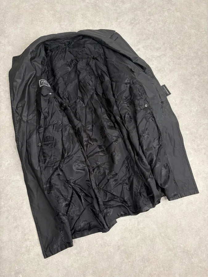 2000s Gianni Versace Black Classy Premium Belted Trench Coat eXuuLqG 6