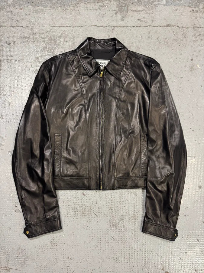 2000s Gianni Versace Black Premium Leather Jacket hBHPAQd 0