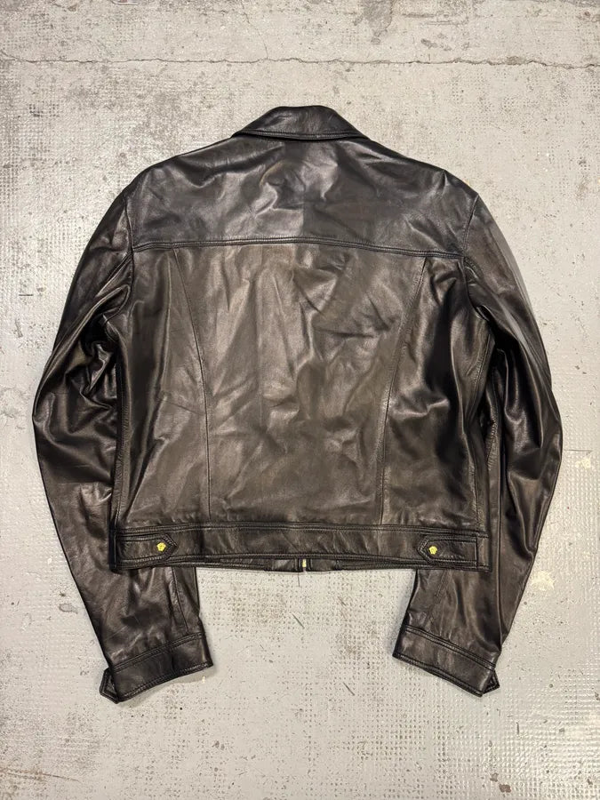 2000s Gianni Versace Black Premium Leather Jacket hBHPAQd 2