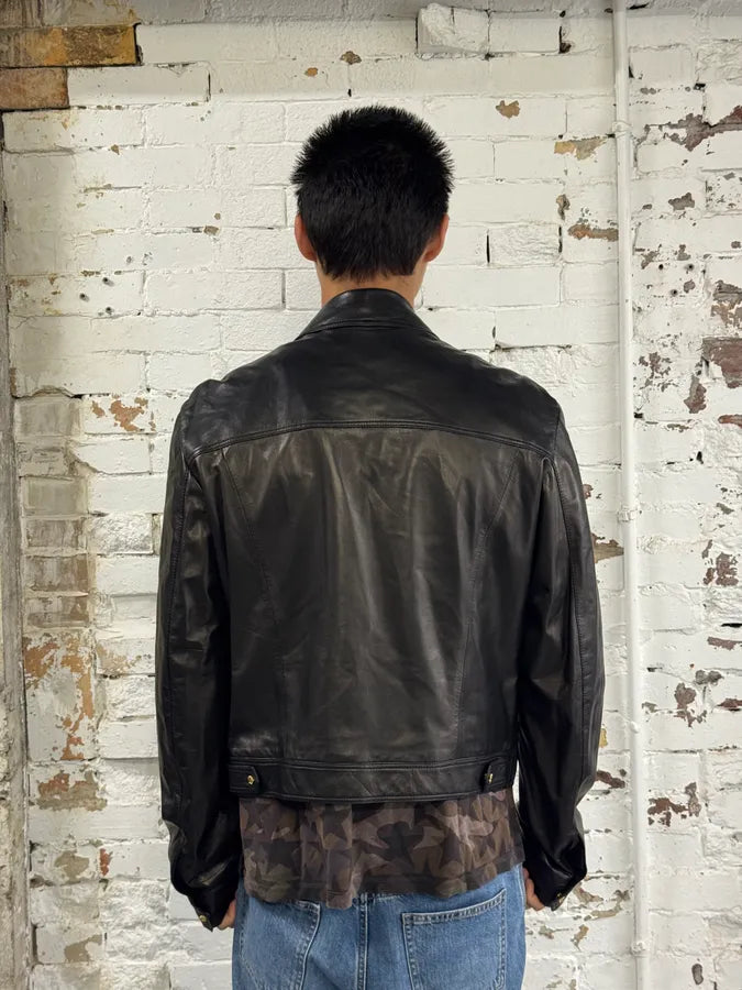 2000s Gianni Versace Black Premium Leather Jacket hBHPAQd 3