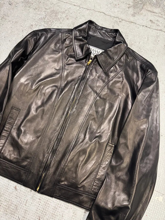 2000s Gianni Versace Black Premium Leather Jacket hBHPAQd 4