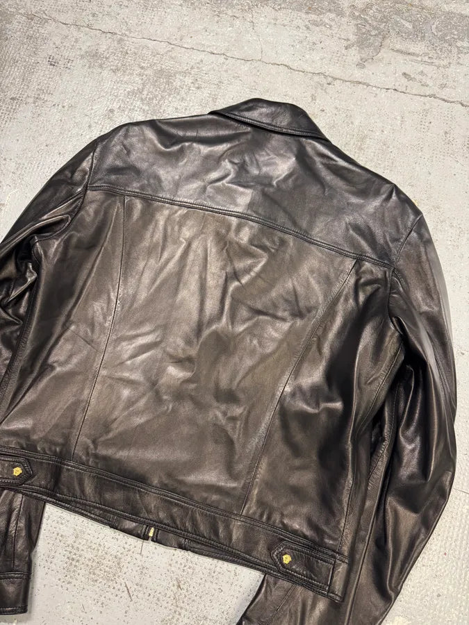 2000s Gianni Versace Black Premium Leather Jacket hBHPAQd 5