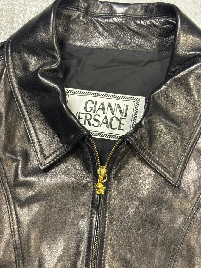 2000s Gianni Versace Black Premium Leather Jacket hBHPAQd 7