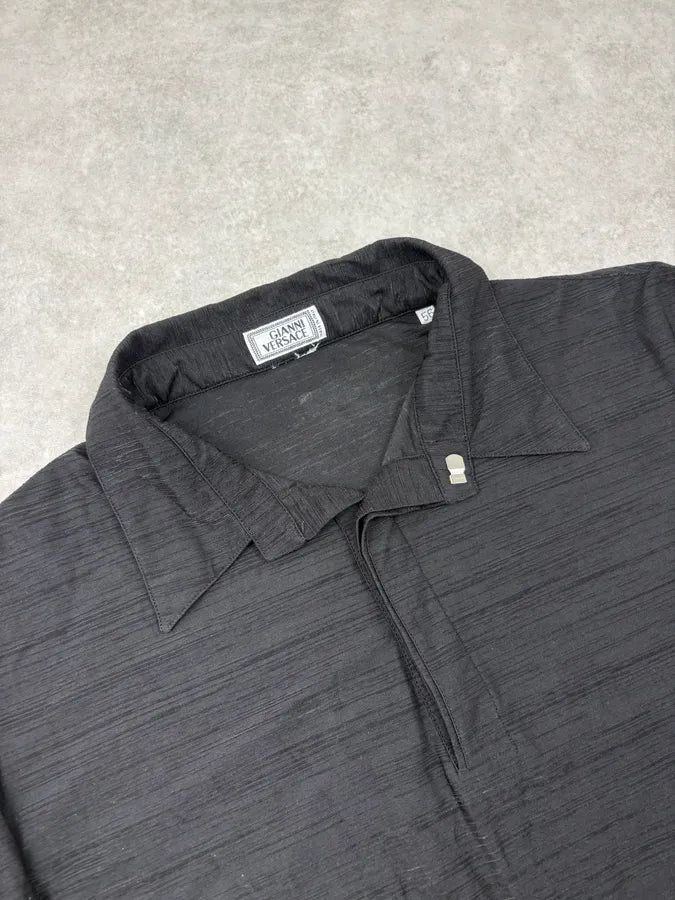 1990s Gianni Versace Black Striped Mafia Polo TNNaSKG 4