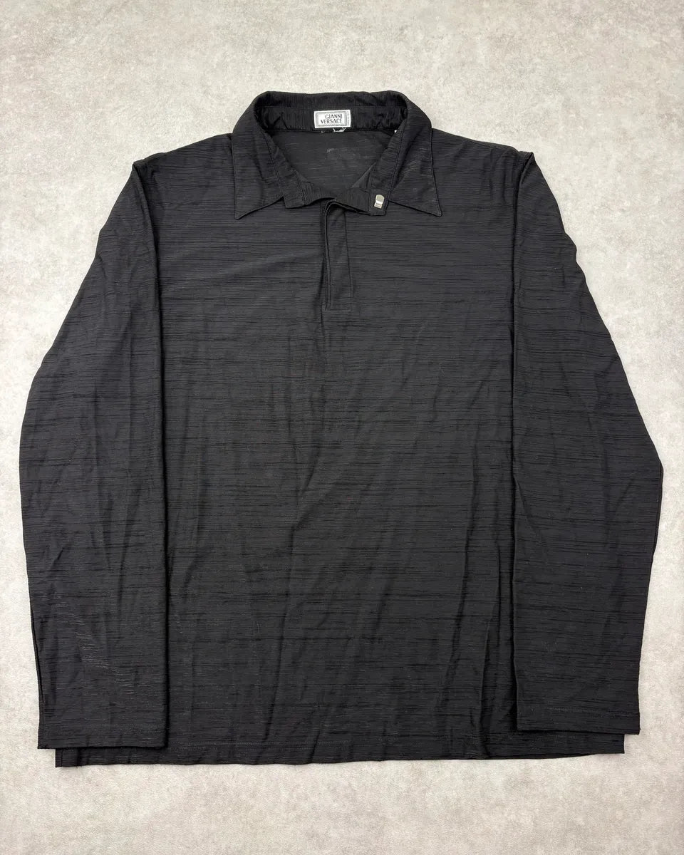 1990s Gianni Versace Black Striped Mafia Polo TNNaSKG 0