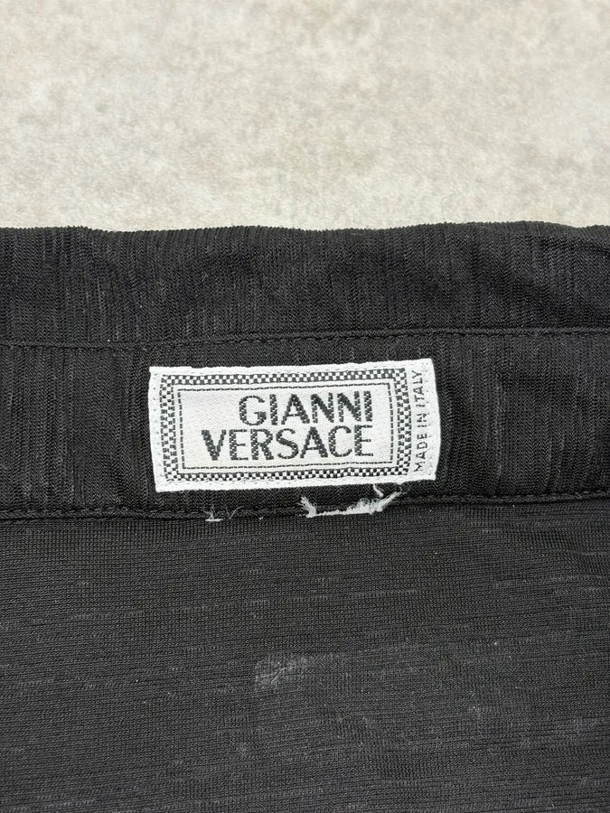 1990s Gianni Versace Black Striped Mafia Polo TNNaSKG 7