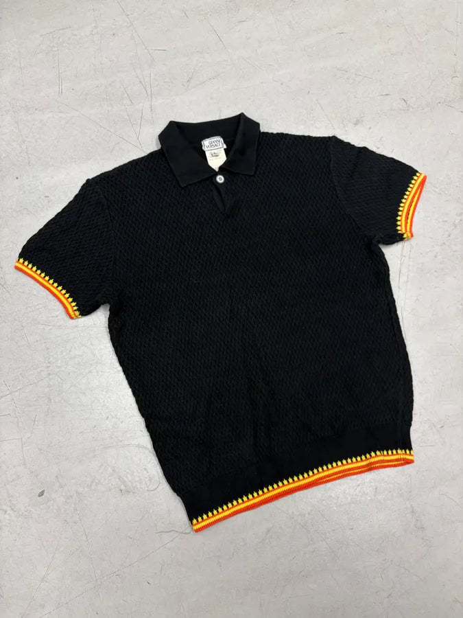 1980s Gianni Versace Black Waffled Classy Polo XjBJuGZ 3