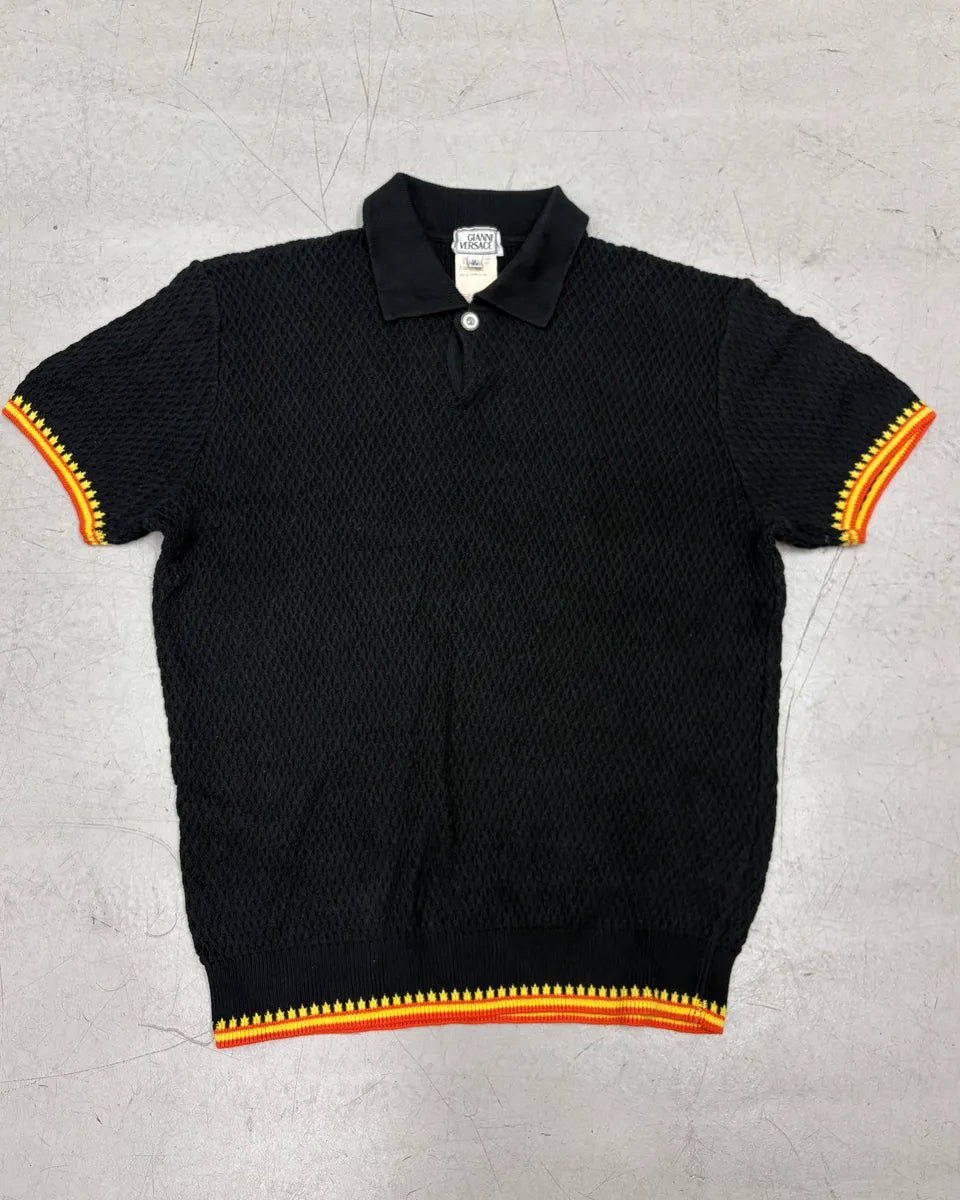 1980s Gianni Versace Black Waffled Classy Polo XjBJuGZ 0