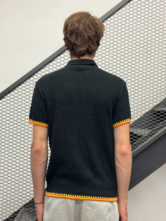 1980s Gianni Versace Black Waffled Classy Polo XjBJuGZ 2