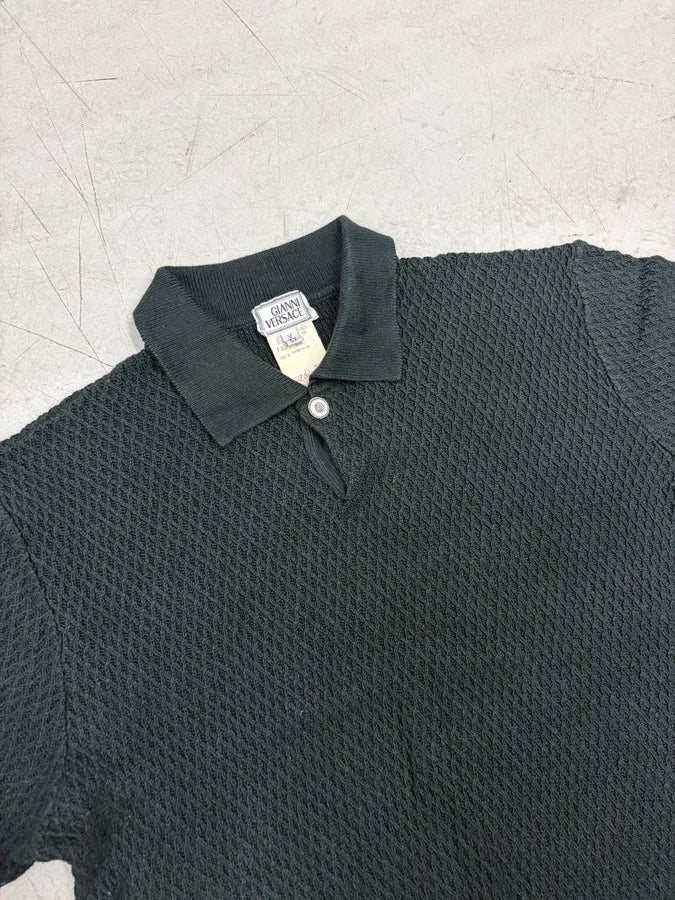 1980s Gianni Versace Black Waffled Classy Polo XjBJuGZ 4