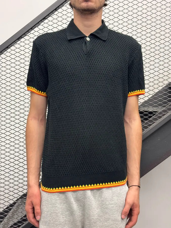 1980s Gianni Versace Black Waffled Classy Polo XjBJuGZ 1