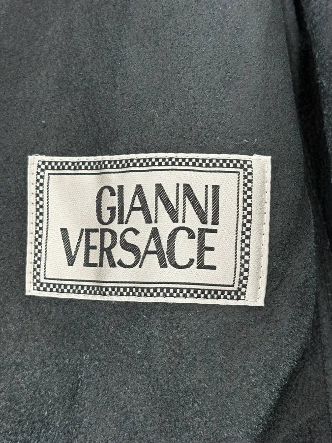 2000s Gianni Versace Pure Black Leather Embellished Trucker Jacket DTspJBy 9