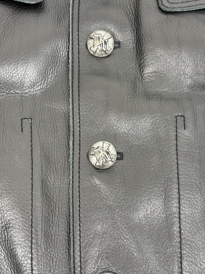 2000s Gianni Versace Pure Black Leather Embellished Trucker Jacket DTspJBy 8