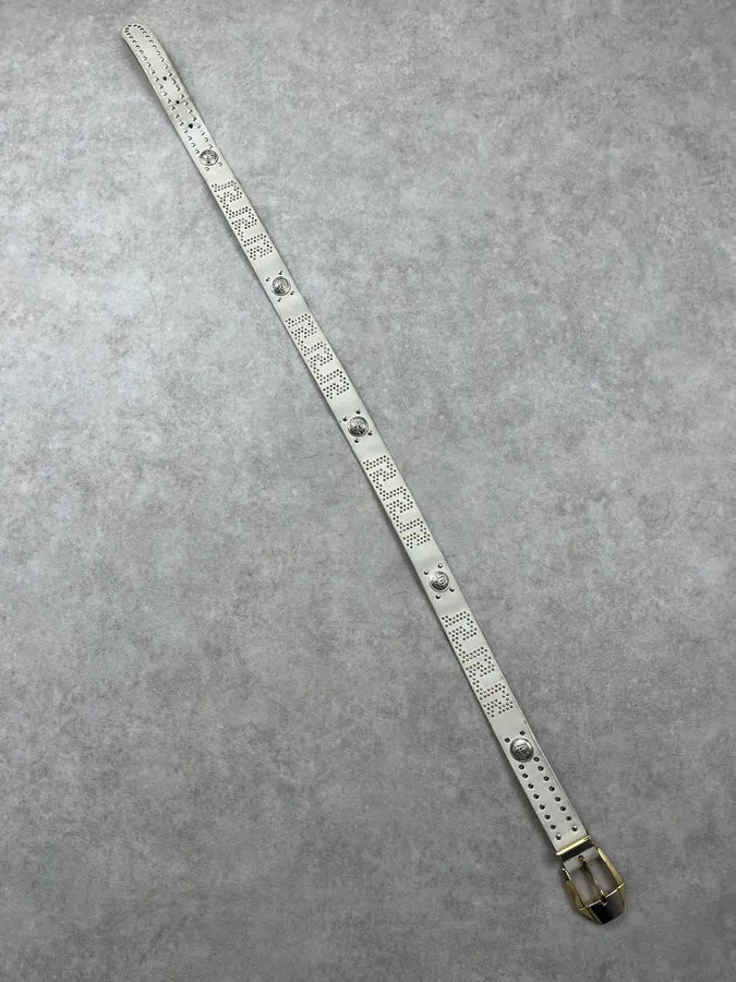 2000s Gianni Versace Studded Medusa White Leather Belt inloDEW 9