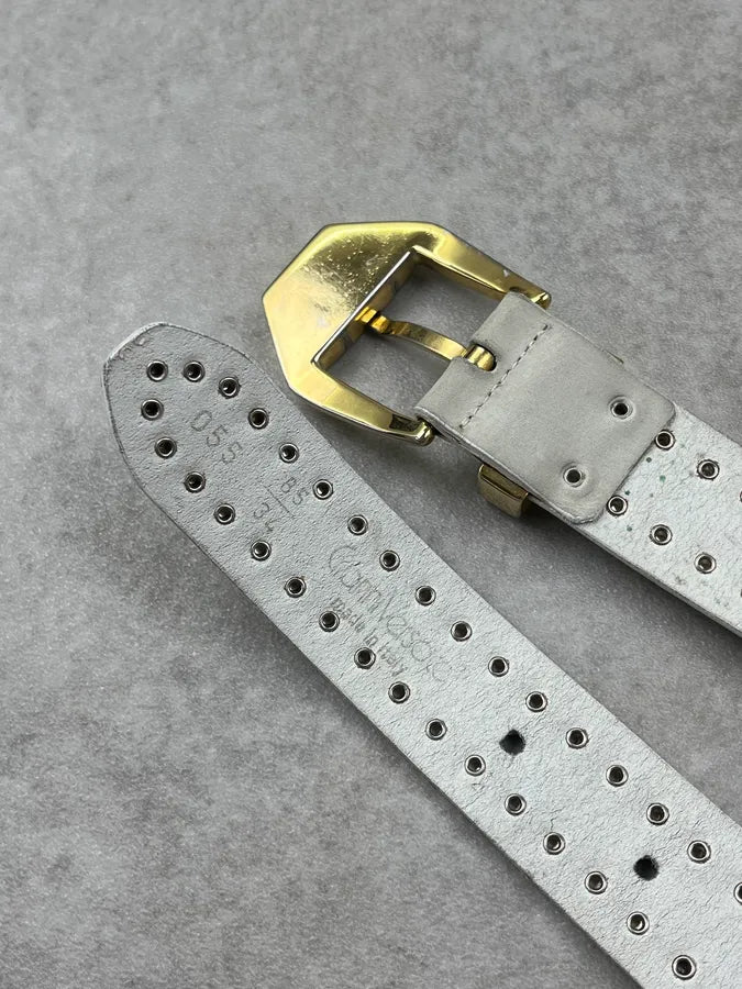 2000s Gianni Versace Studded Medusa White Leather Belt inloDEW 7