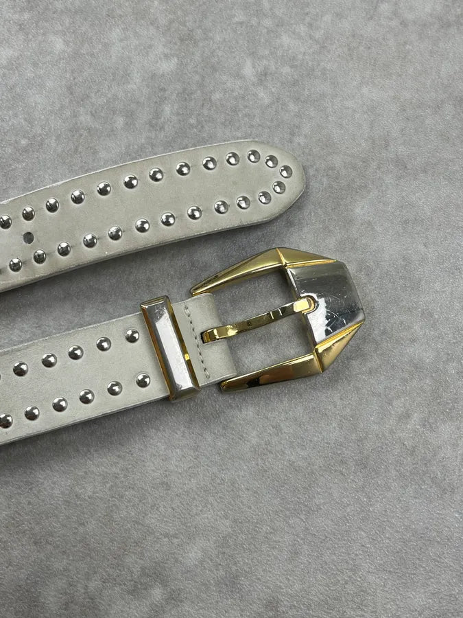 2000s Gianni Versace Studded Medusa White Leather Belt inloDEW 5