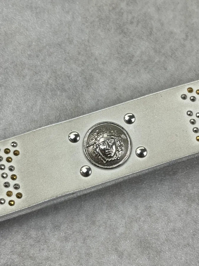 2000s Gianni Versace Studded Medusa White Leather Belt inloDEW 8