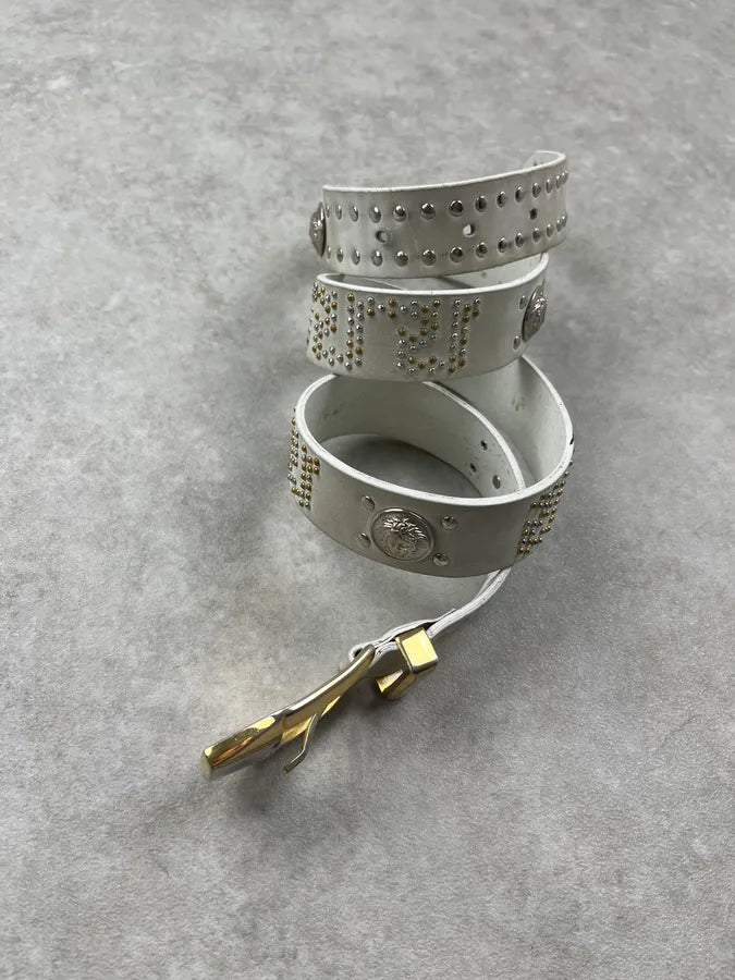 2000s Gianni Versace Studded Medusa White Leather Belt inloDEW 2