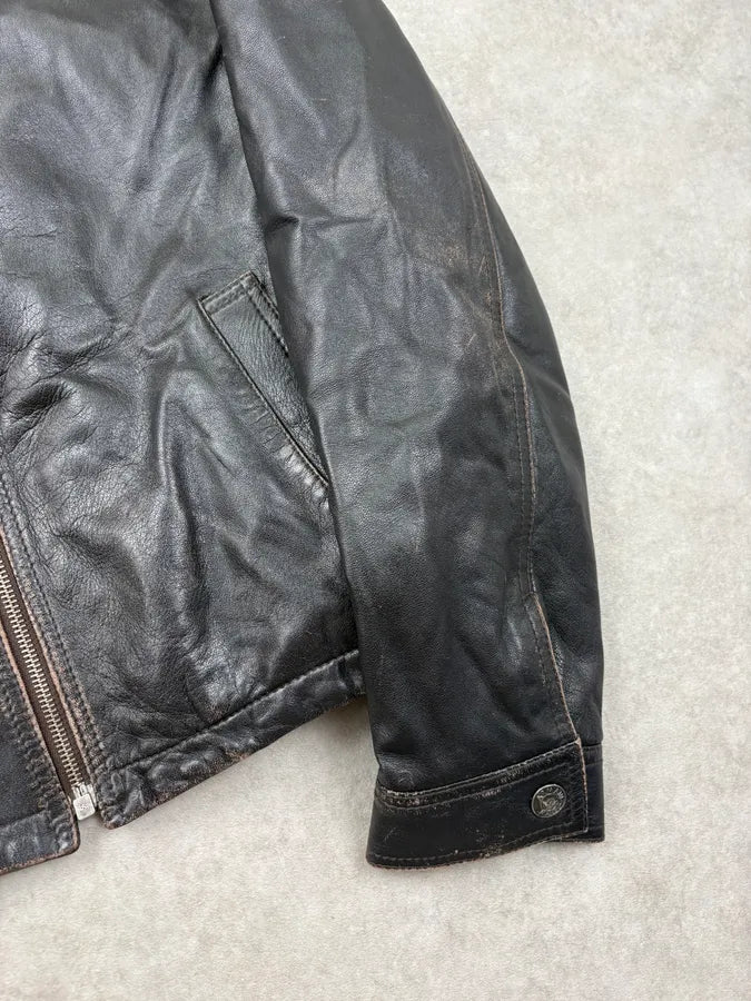 1990s Giorgio Armani Fur Collar Black Leather Jacket UiqUNfF 7