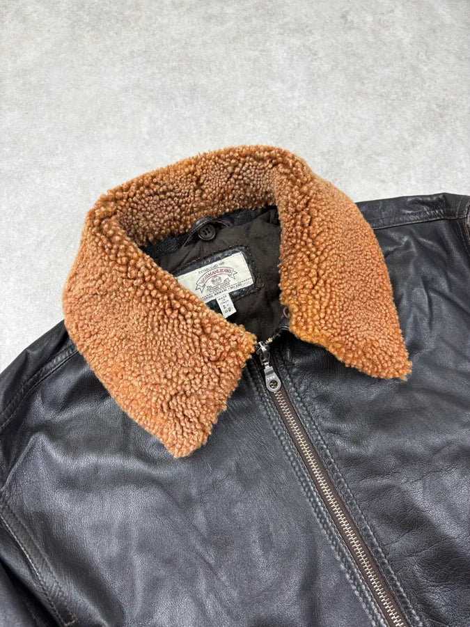 1990s Giorgio Armani Fur Collar Black Leather Jacket UiqUNfF 4