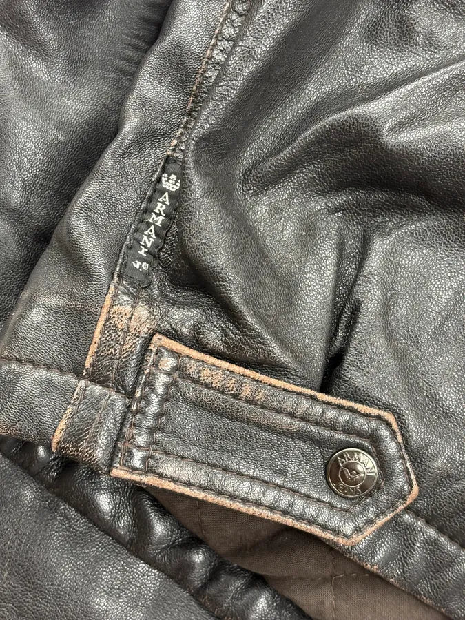 1990s Giorgio Armani Fur Collar Black Leather Jacket UiqUNfF 9
