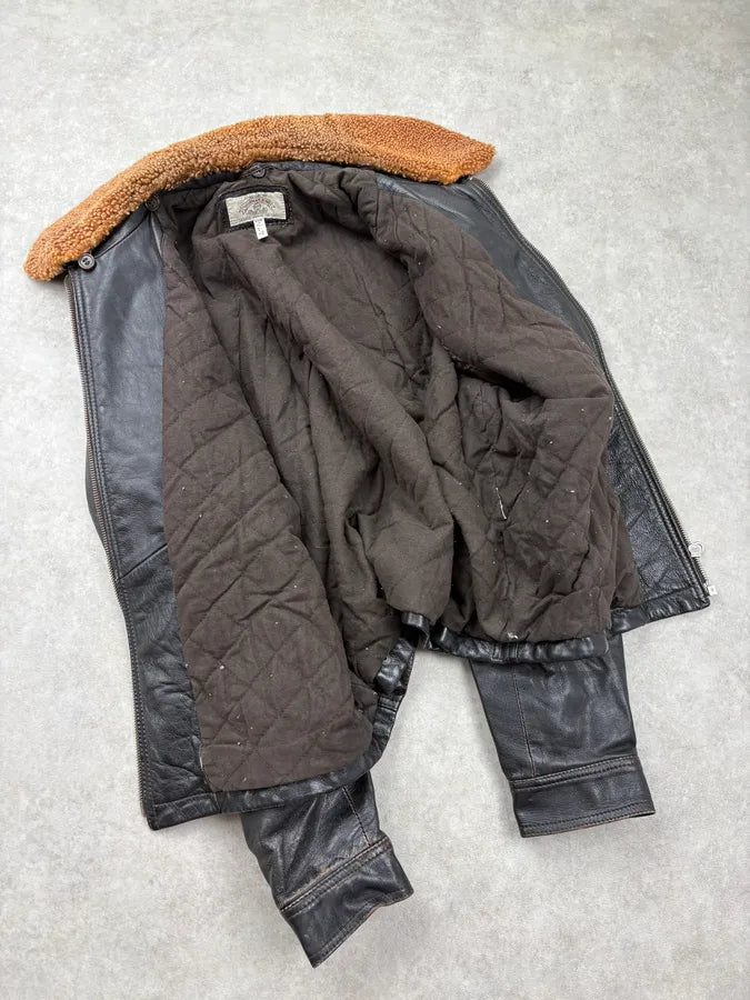 1990s Giorgio Armani Fur Collar Black Leather Jacket UiqUNfF 6