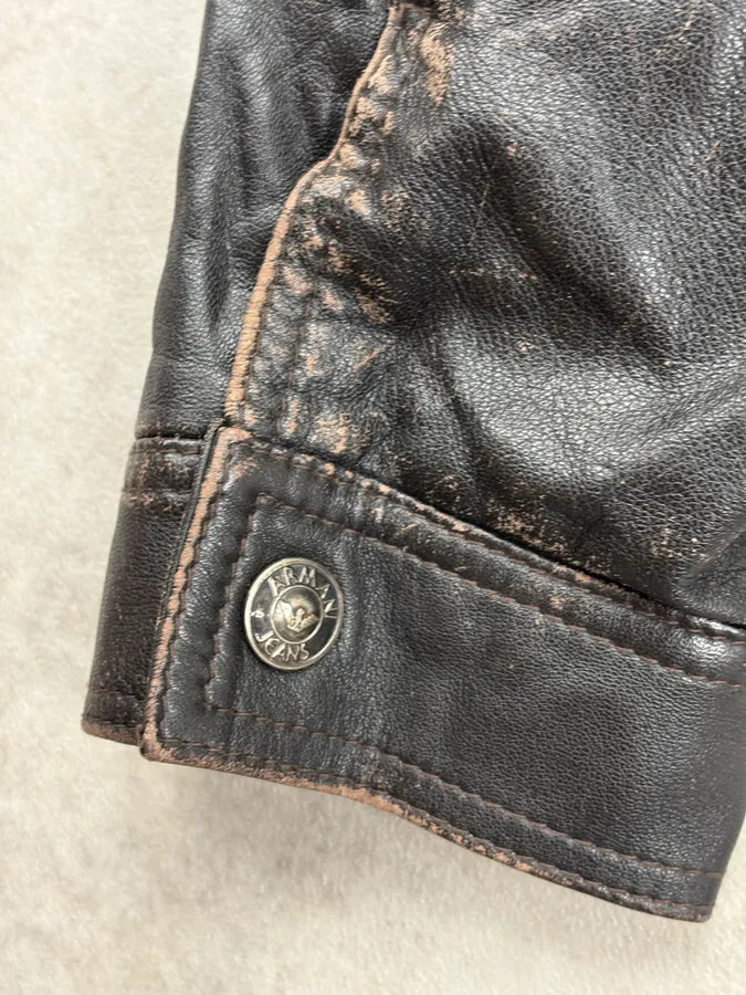 1990s Giorgio Armani Fur Collar Black Leather Jacket UiqUNfF 8