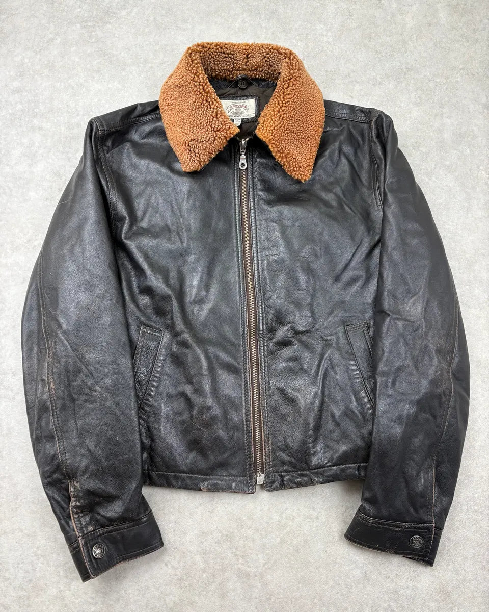 1990s Giorgio Armani Fur Collar Black Leather Jacket UiqUNfF 0