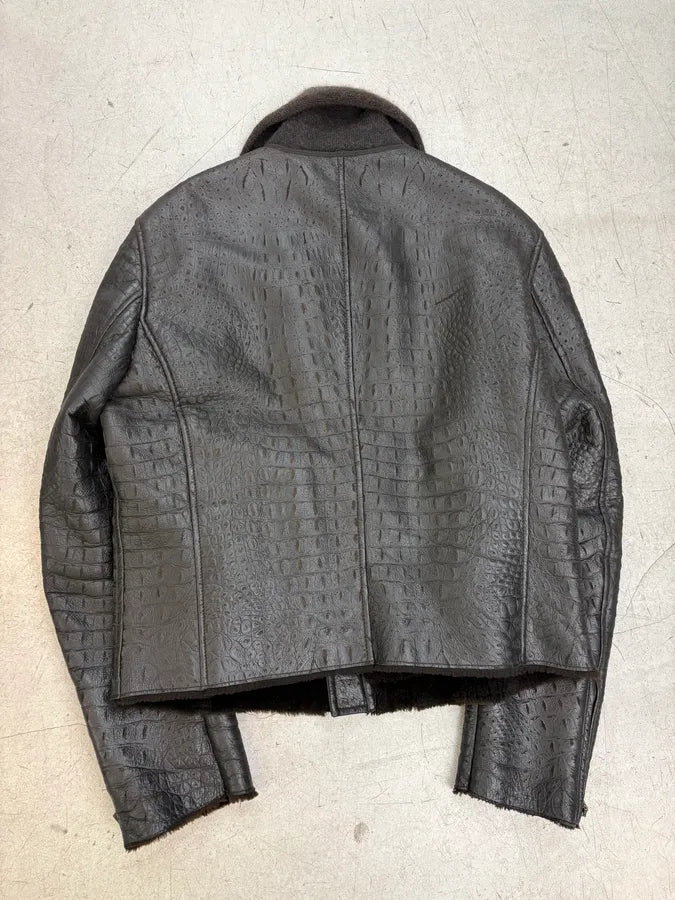 2000s Giorgio Armani Black Crocodile Embossed Leather Jacket RFmsRbx 5
