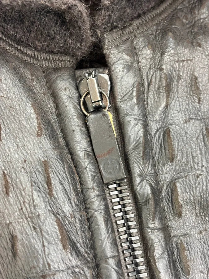 2000s Giorgio Armani Black Crocodile Embossed Leather Jacket RFmsRbx 10