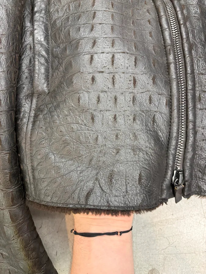 2000s Giorgio Armani Black Crocodile Embossed Leather Jacket RFmsRbx 9