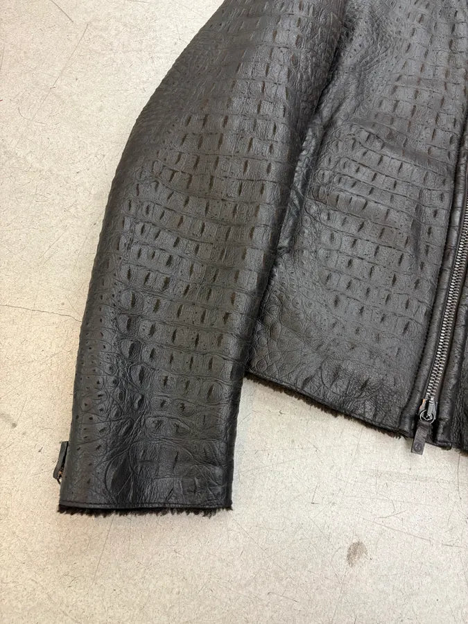 2000s Giorgio Armani Black Crocodile Embossed Leather Jacket RFmsRbx 7