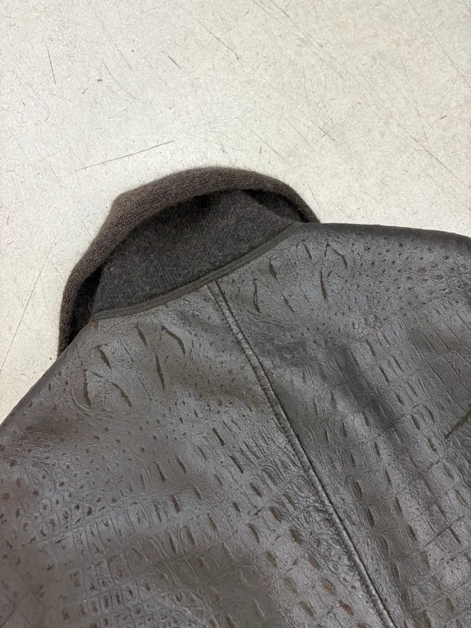 2000s Giorgio Armani Black Crocodile Embossed Leather Jacket RFmsRbx 8
