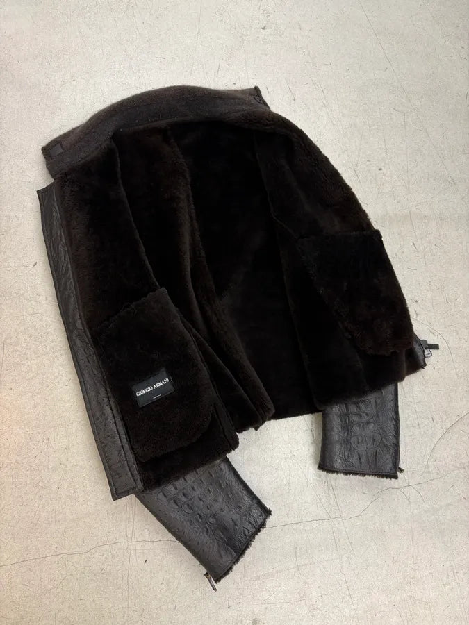 2000s Giorgio Armani Black Crocodile Embossed Leather Jacket RFmsRbx 6