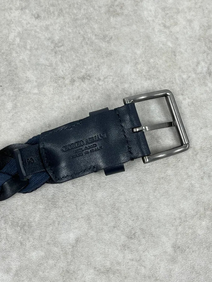 2000s Giorgio Armani Black Leather & Navy Woven Belt msmYqim 5