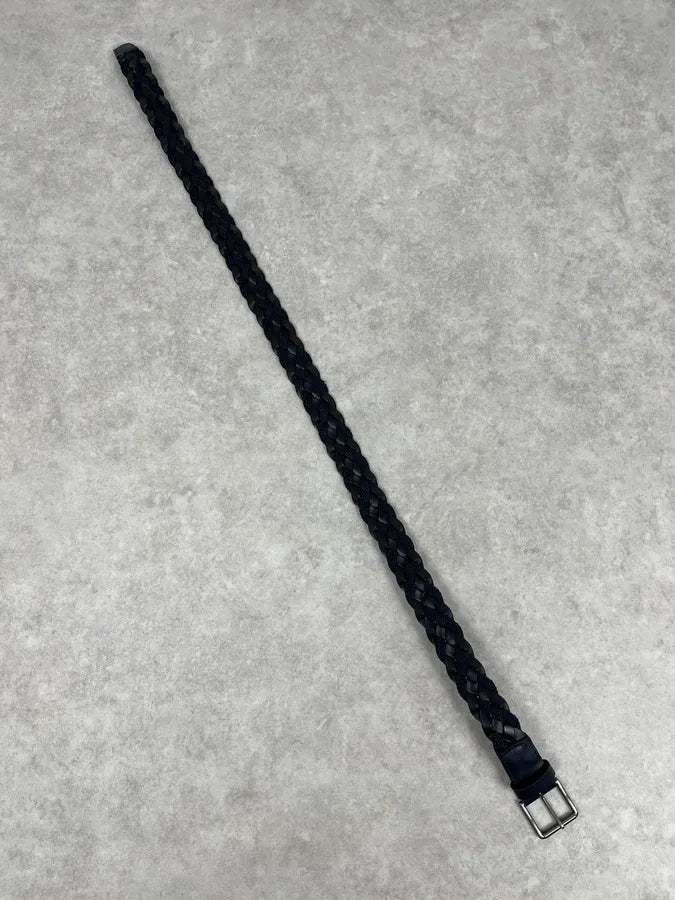 2000s Giorgio Armani Black Leather & Navy Woven Belt msmYqim 6