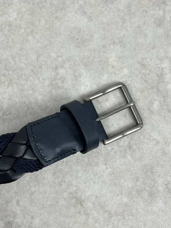 2000s Giorgio Armani Black Leather & Navy Woven Belt msmYqim 4