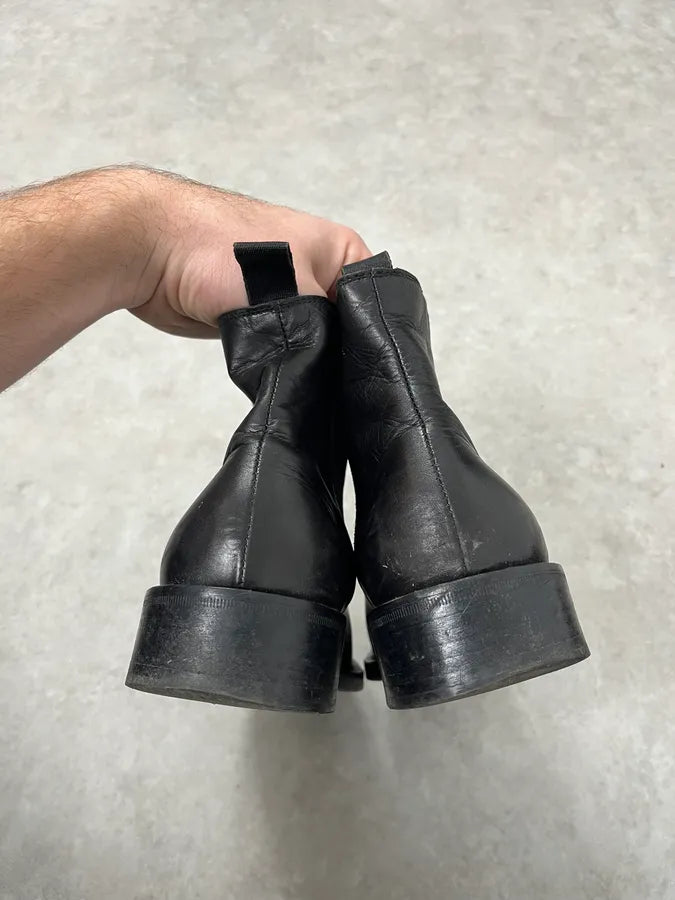 2000s Giorgio Armani Black Leather Ankle Boots ZXdtRJK 6