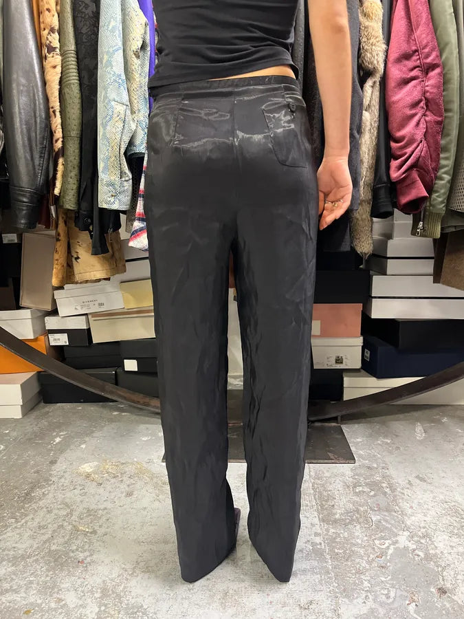 2000s Giorgio Armani Black Satined Light Pants akHbEnY 4