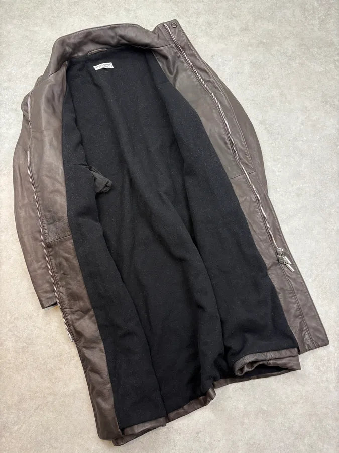 2000s Giorgio Armani Brown Minimalist Leather Long Jacket KiRHmMw 6