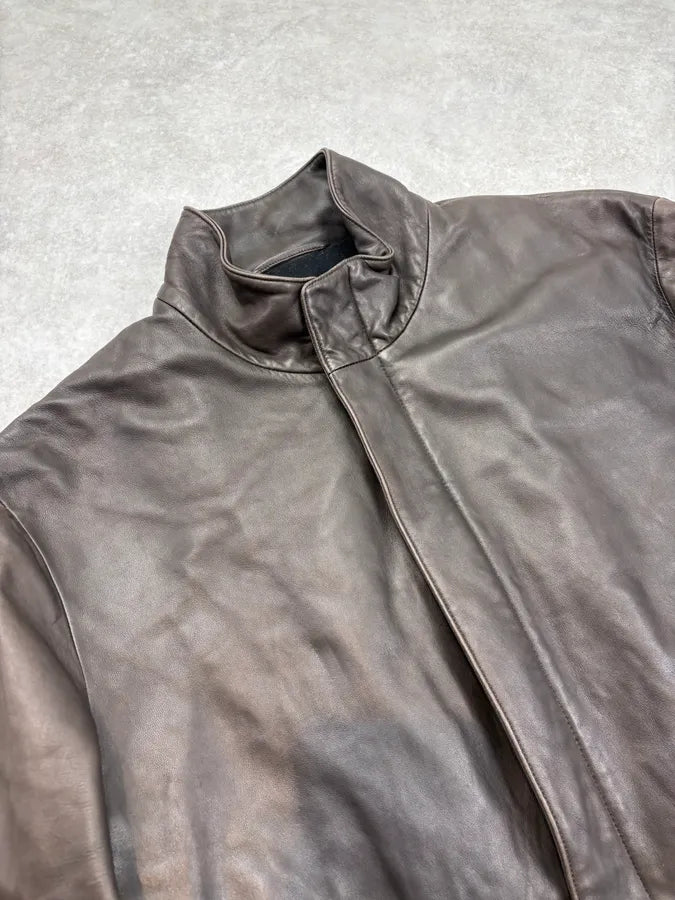 2000s Giorgio Armani Brown Minimalist Leather Long Jacket KiRHmMw 4
